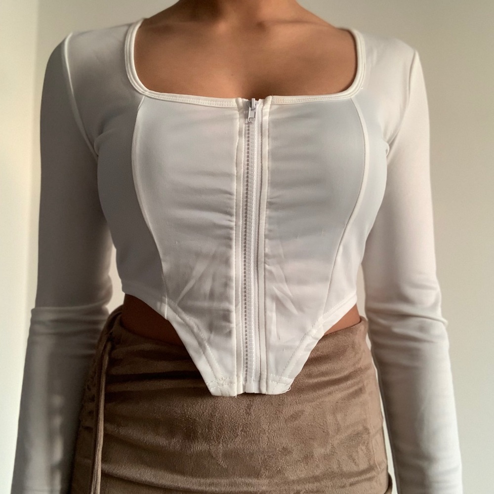 White Corset Zip-Up Long Sleeve - Picture 1 of 4